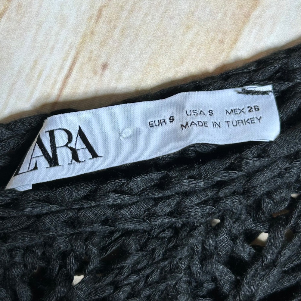 Zara Crochet Tank Top Women Small Black Fringe Pointelle Boho Festival - Picture 3 of 7